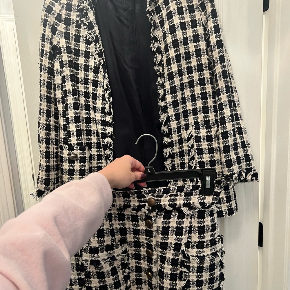 Zara Basic Navy and White Tweed Blazer